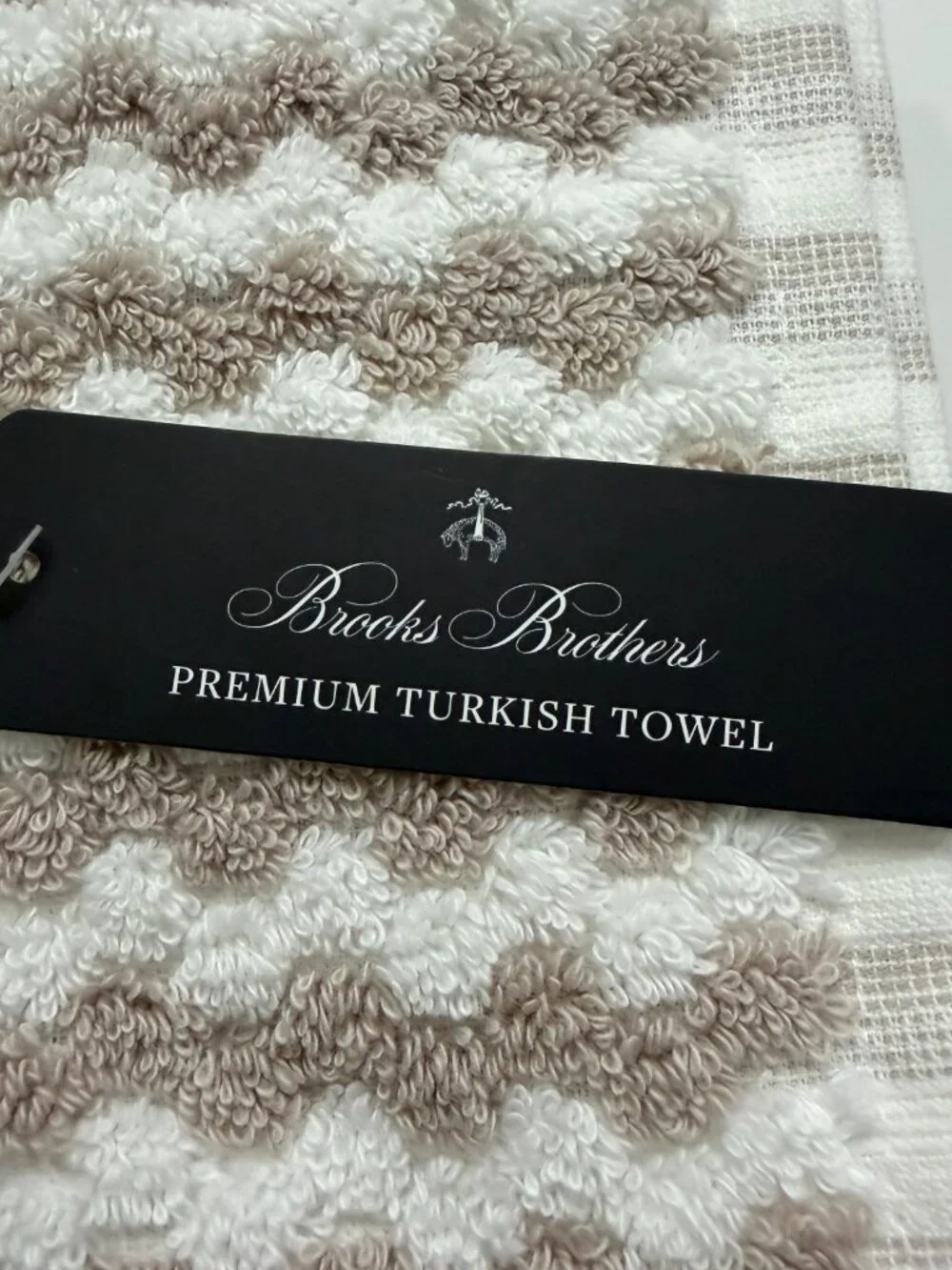 Brooks Brothers Premium Turkish Bath Towel Cotton White Taupe Wavy Stripe NWT